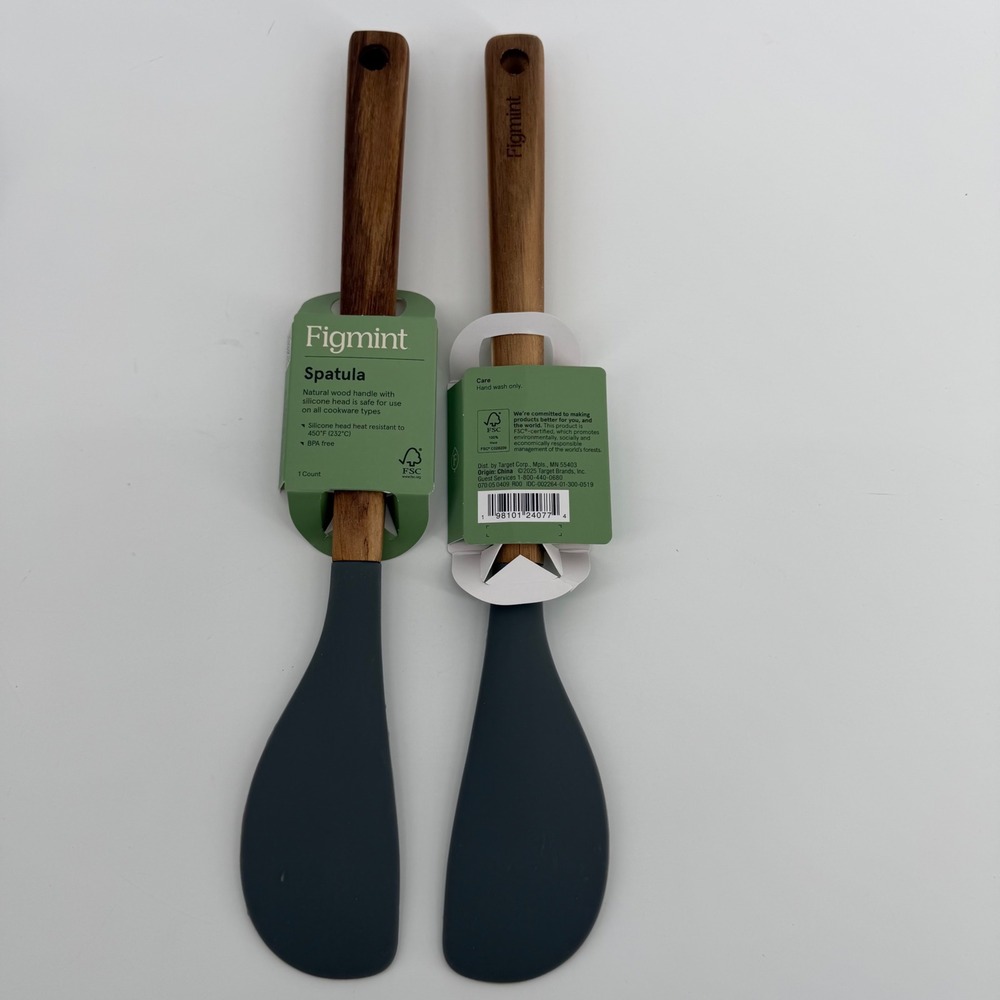 Figmint 2pc Spatula‎ Set Silicone Head Natural Wood Handle Charcoal Gray 12.5in